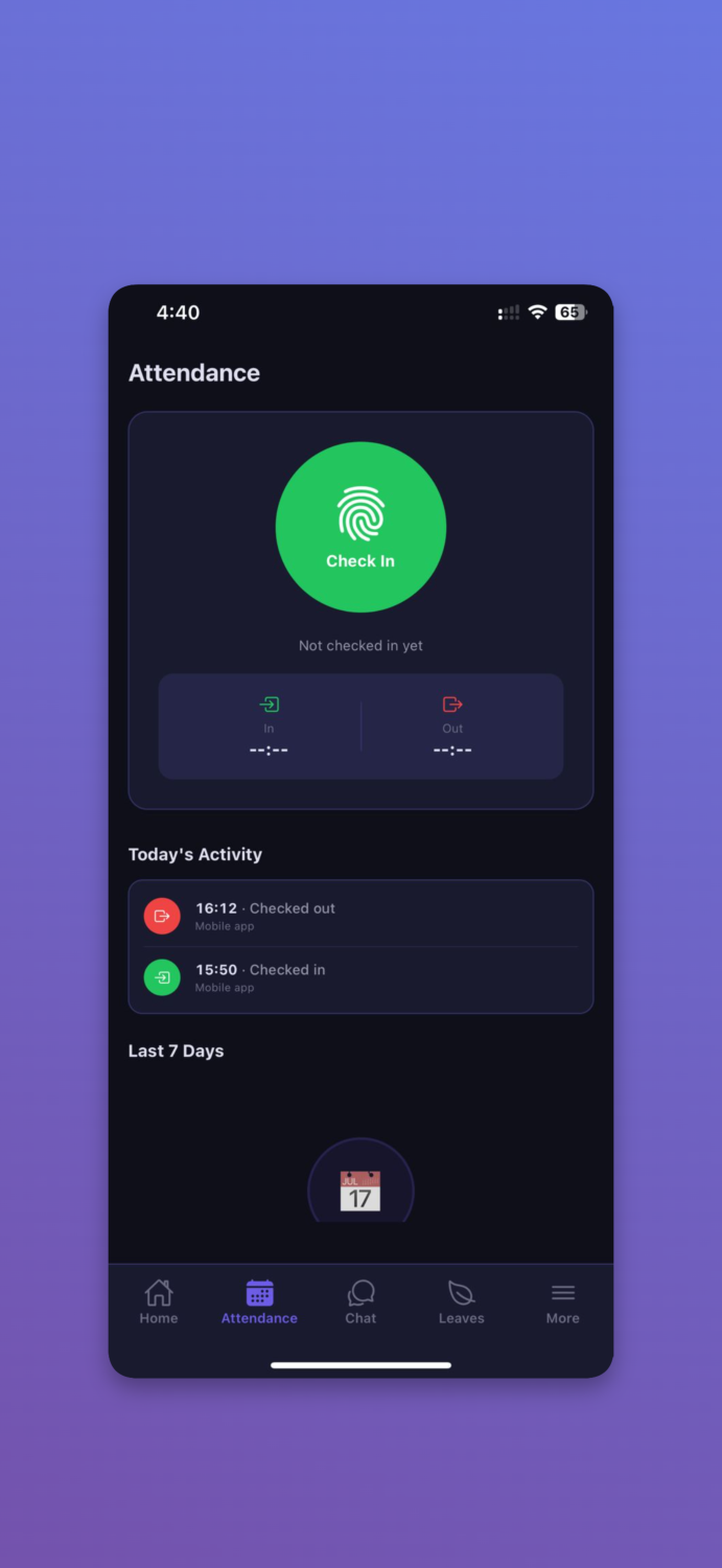 NepalHRM app attendance check-in
