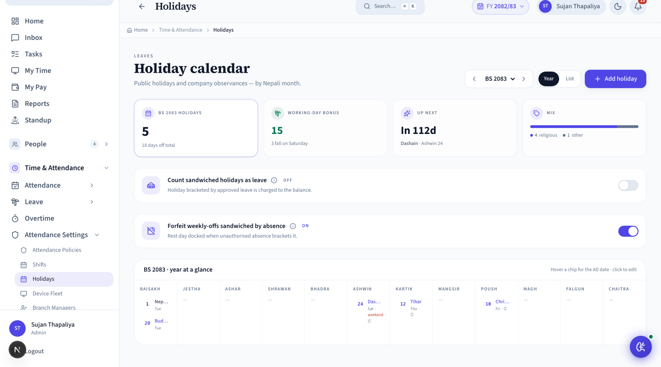 Holiday calendar