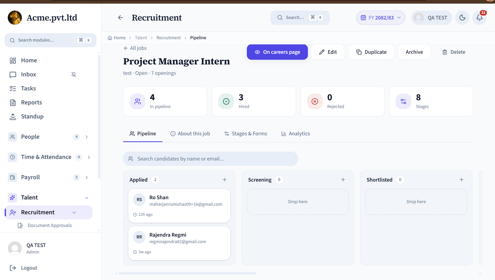 Per-job hiring board