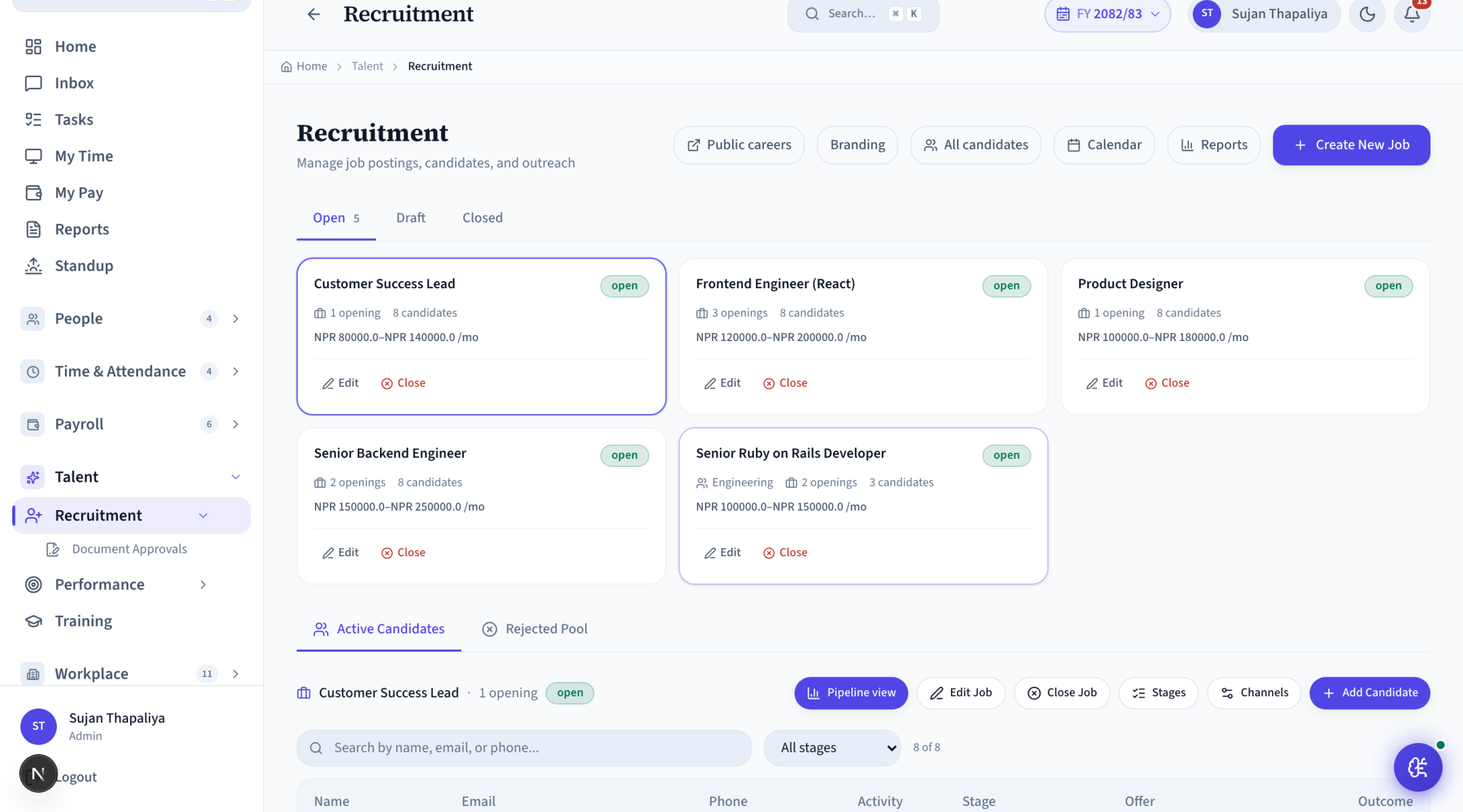 Recruitment pipeline