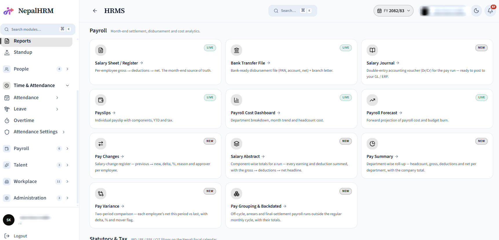 Reports module: payroll reports