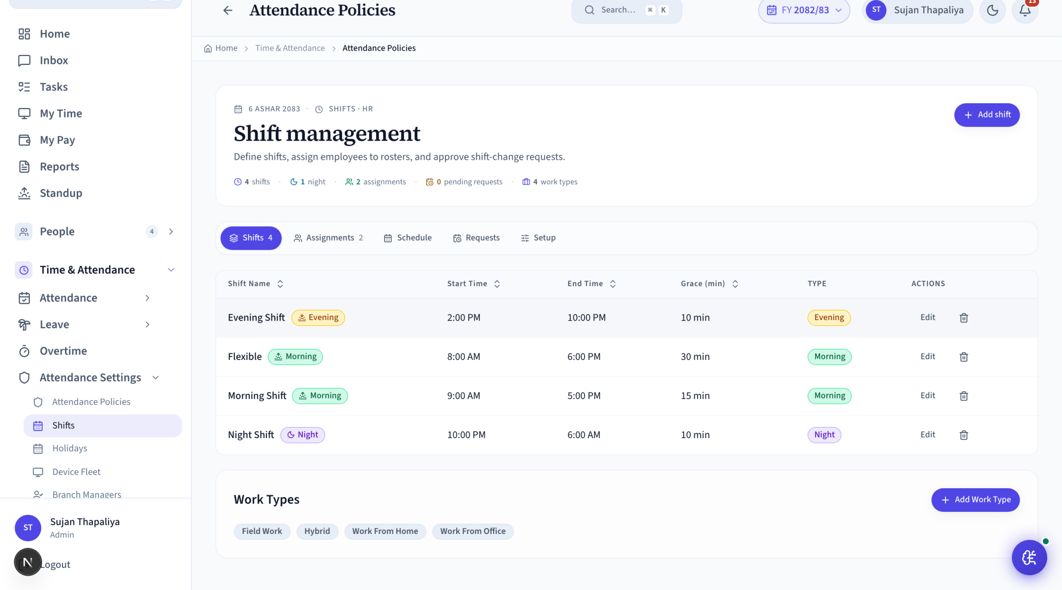 Shift management