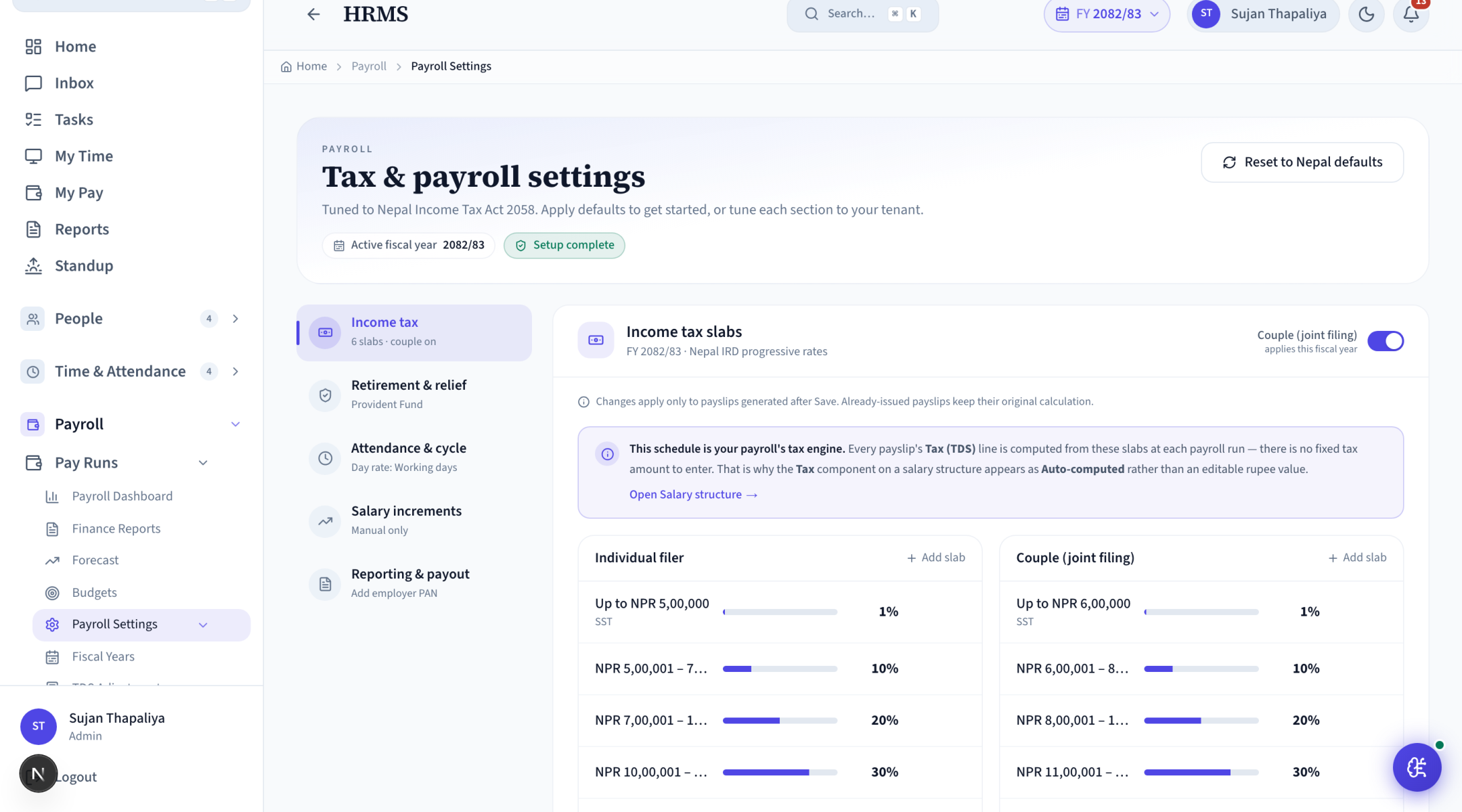 Nepal tax settings