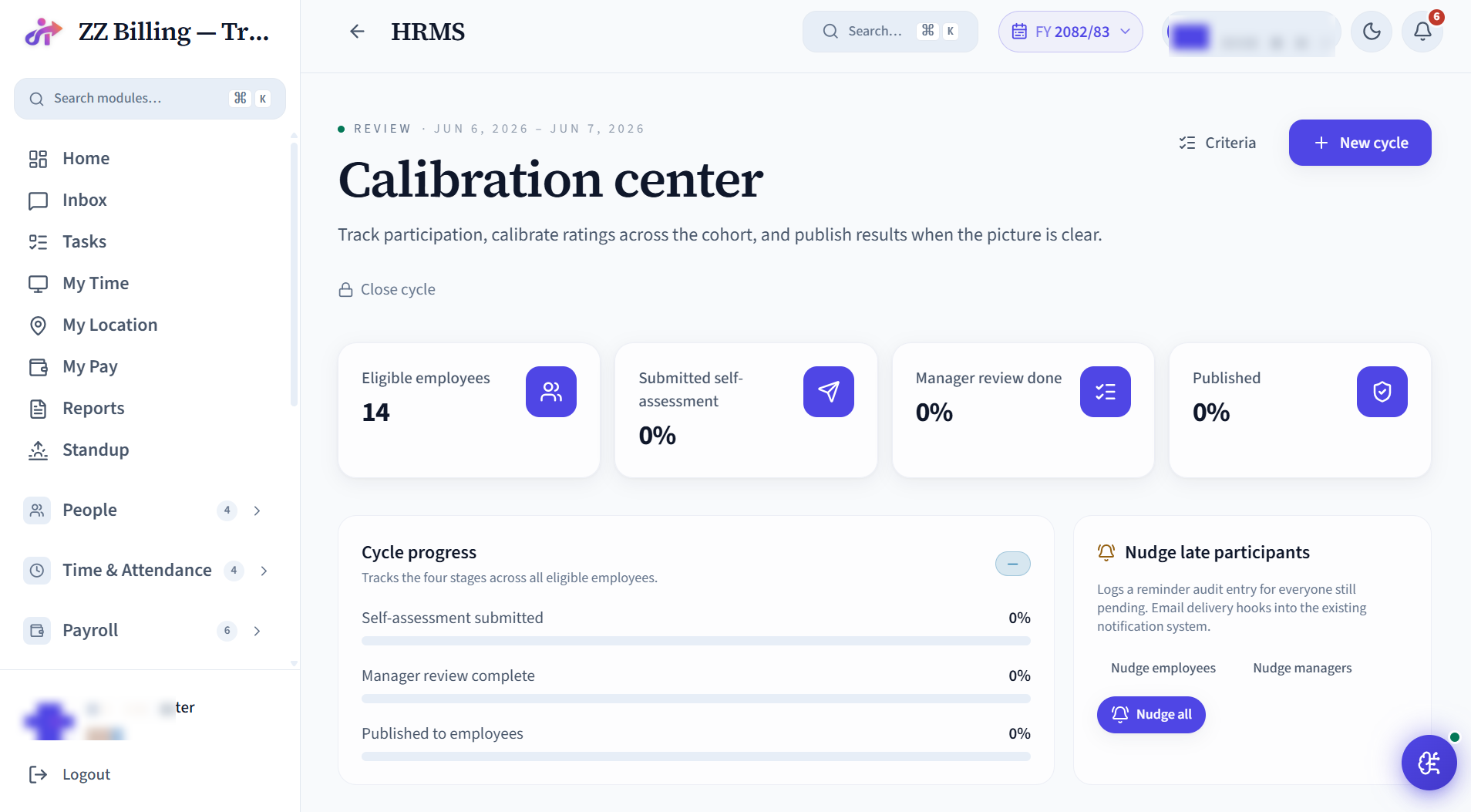 Employee Appraisal - Calibration center screen