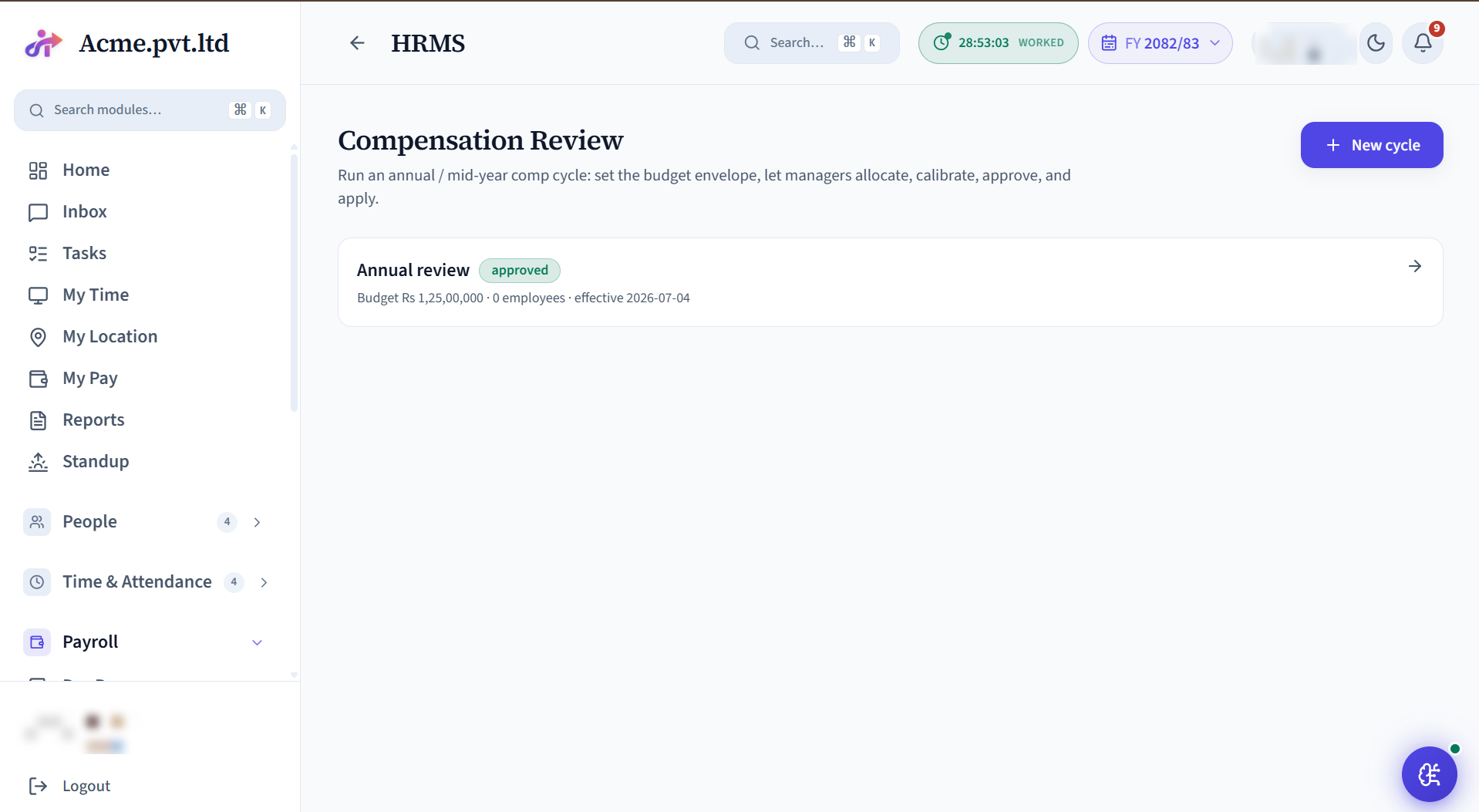 Compensation Review screen