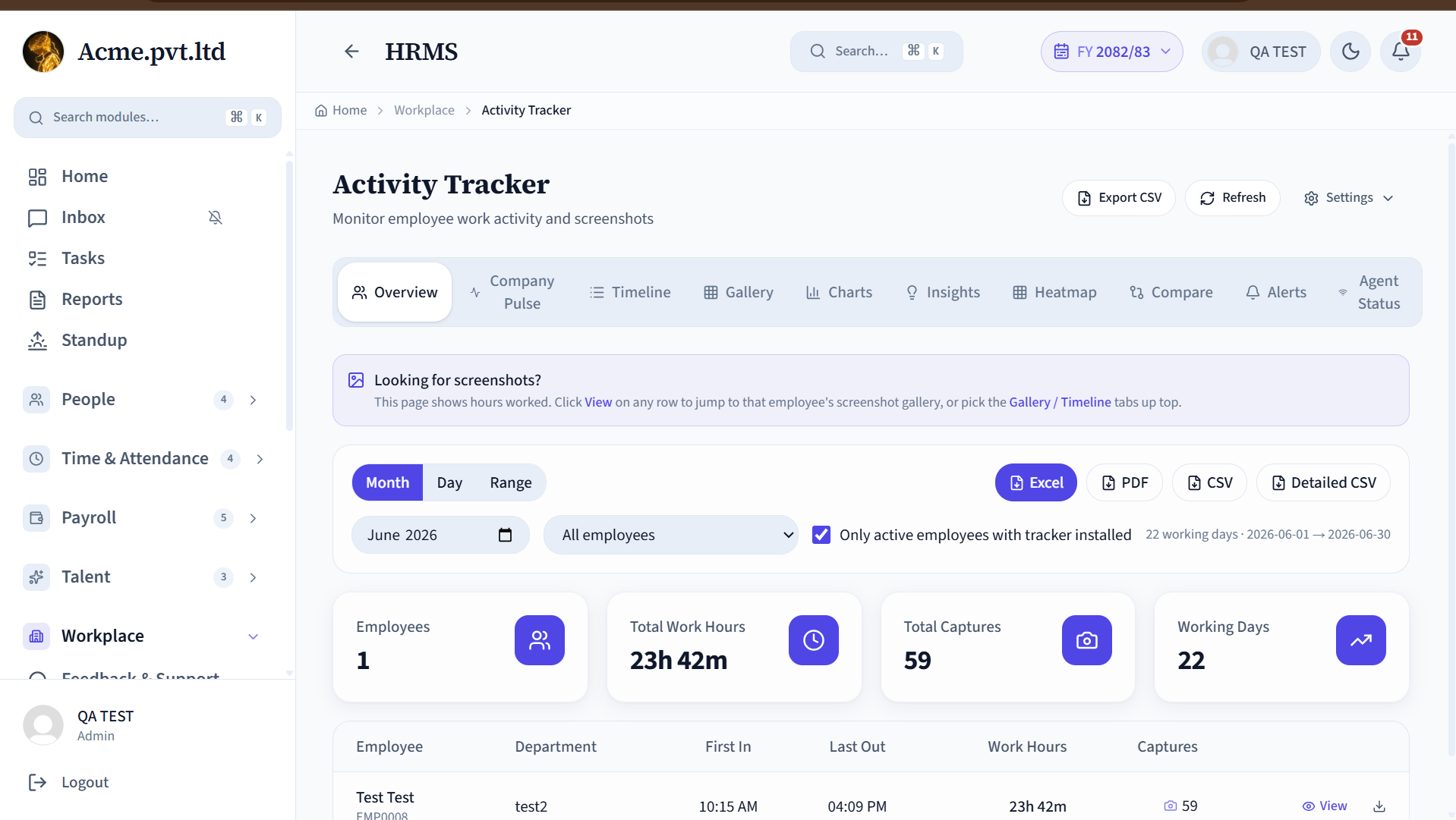 Activity Tracker screen