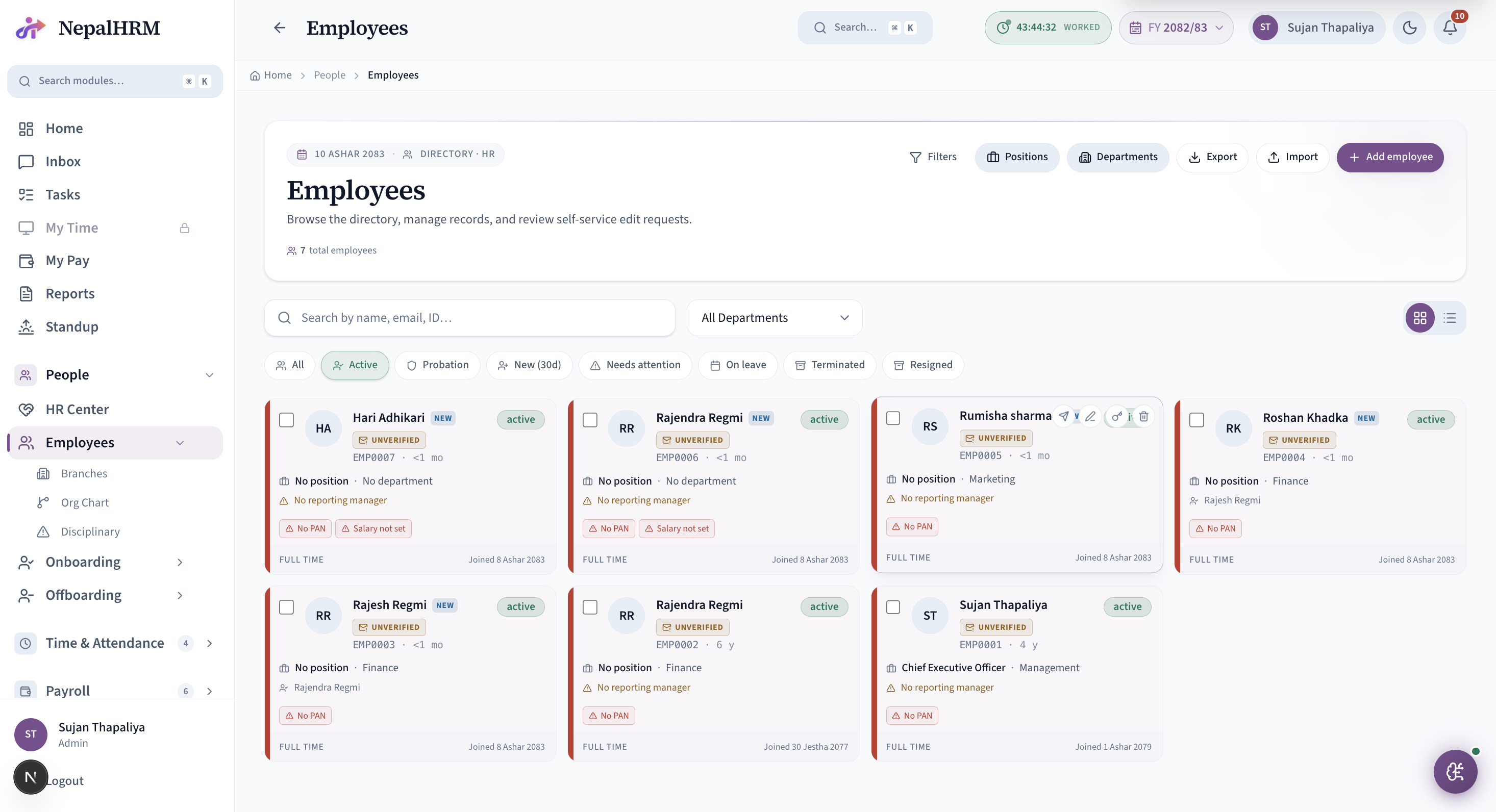 Employees screen