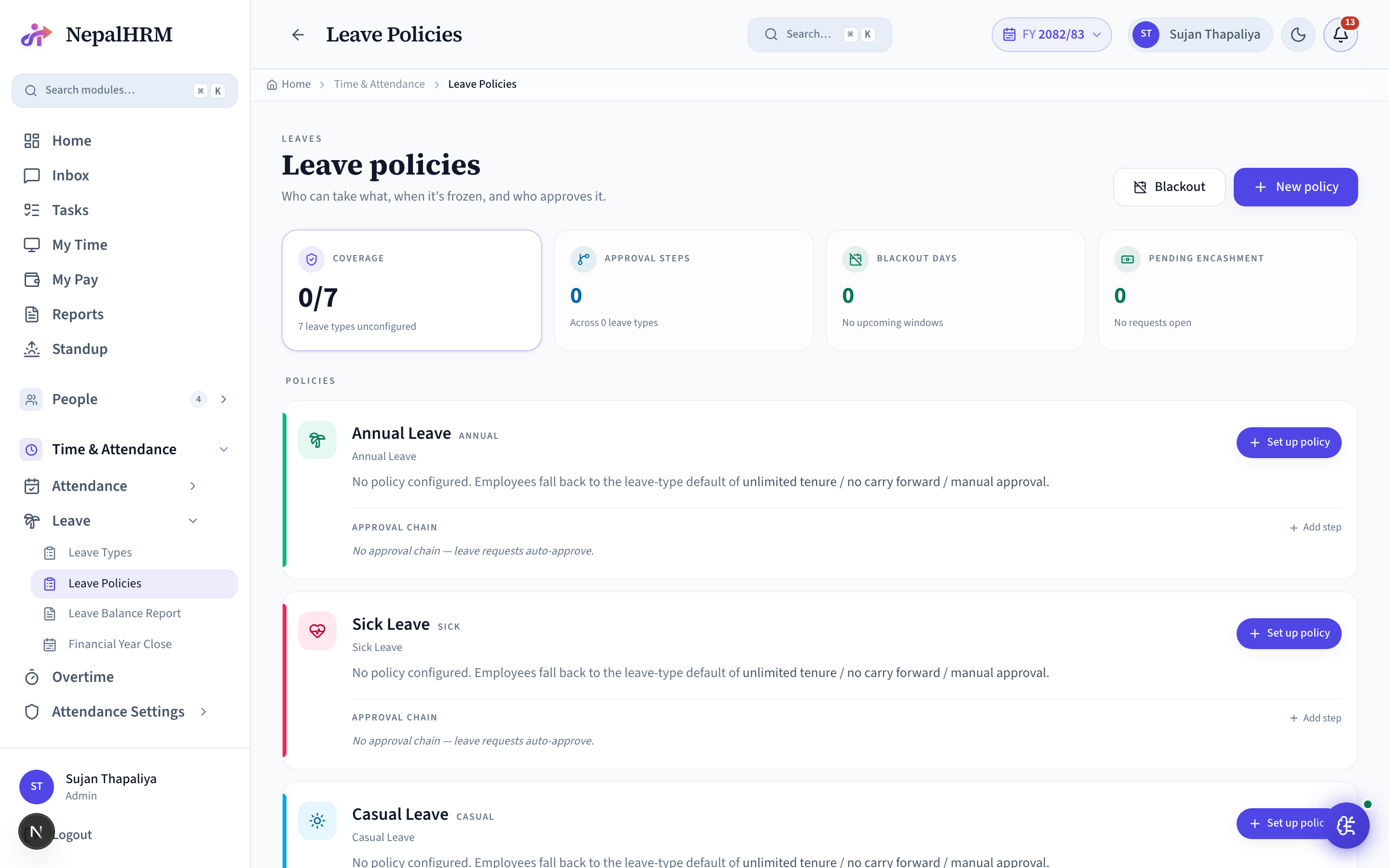 Leave Policies screen