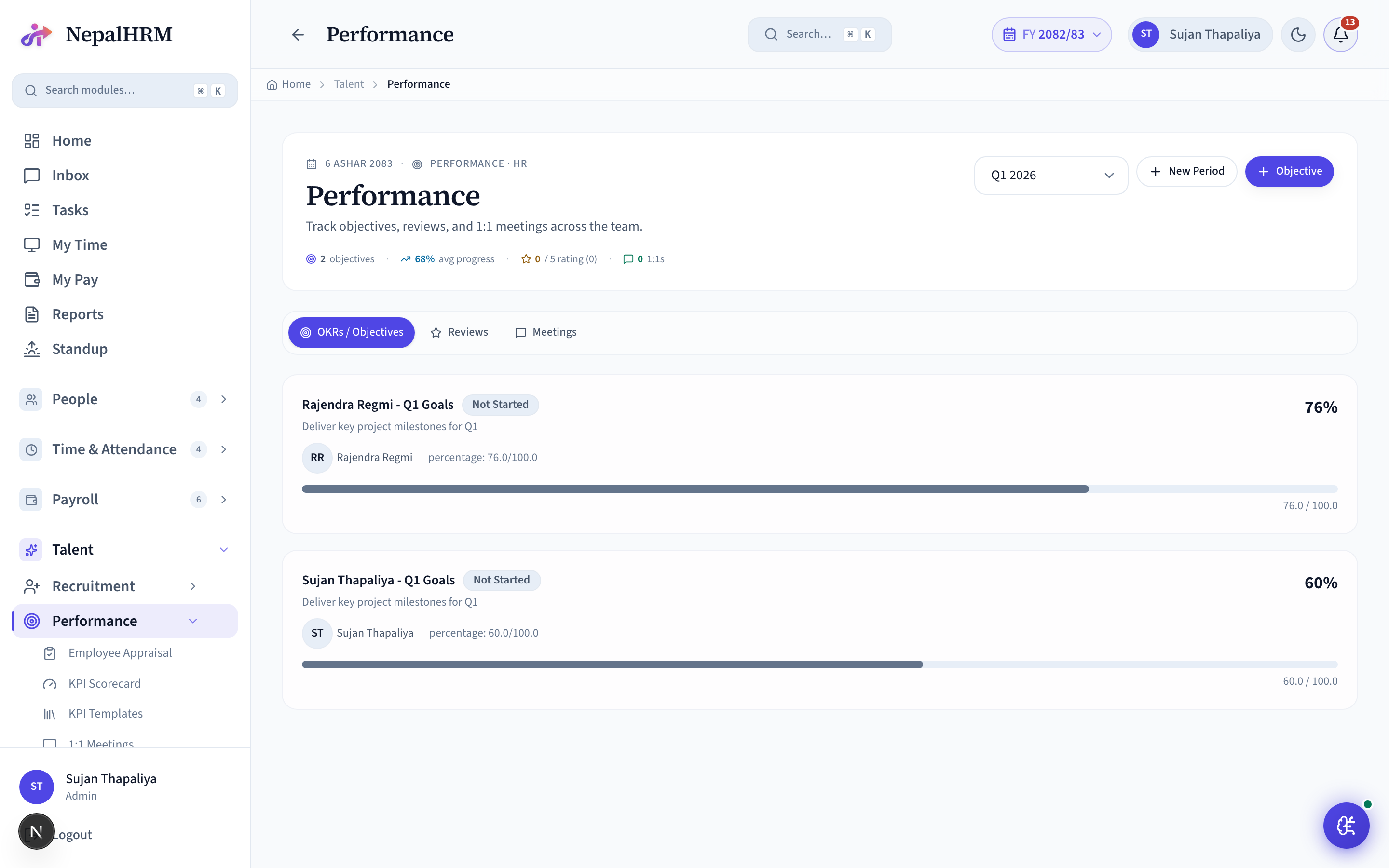 Performance screen