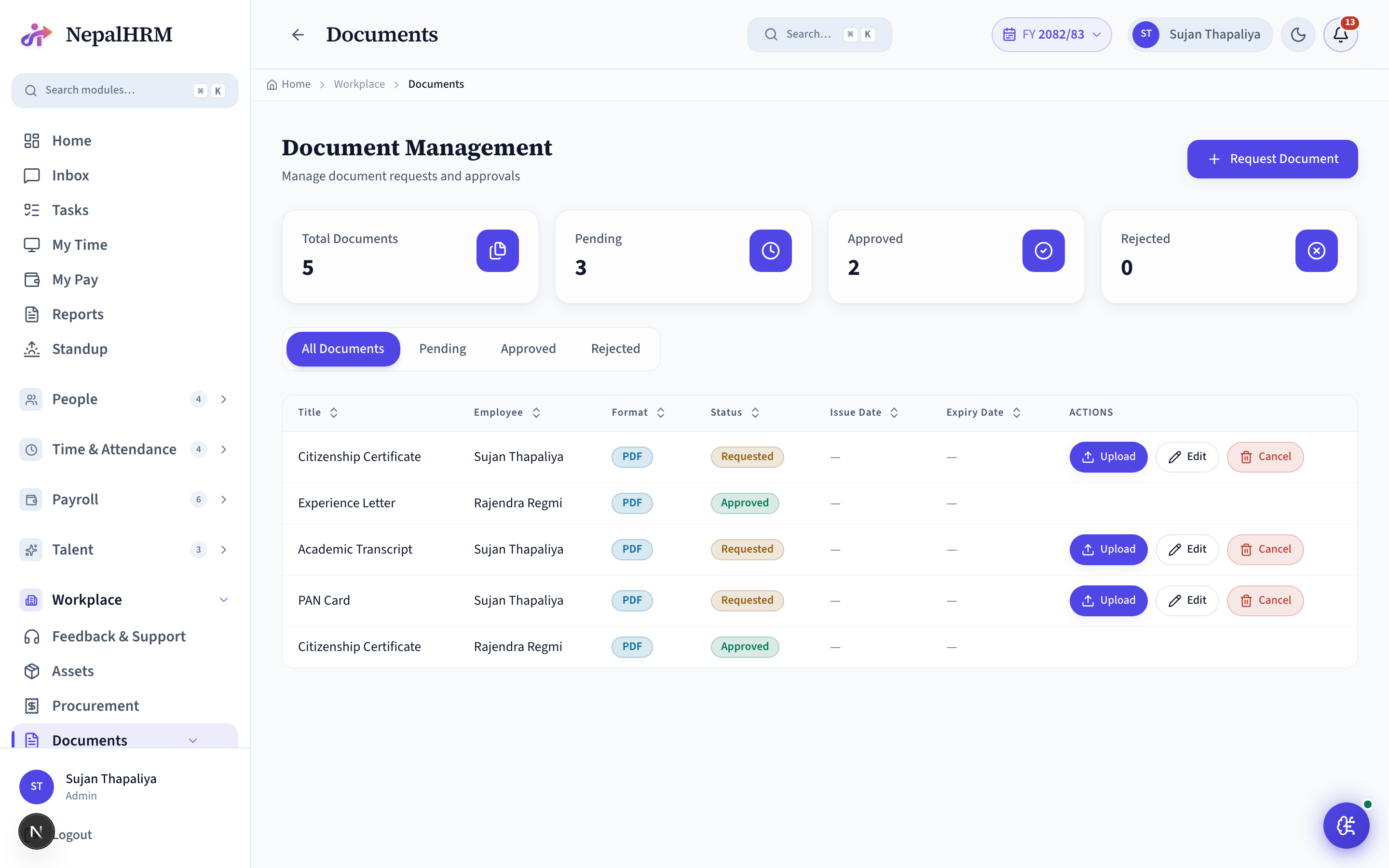 Documents screen