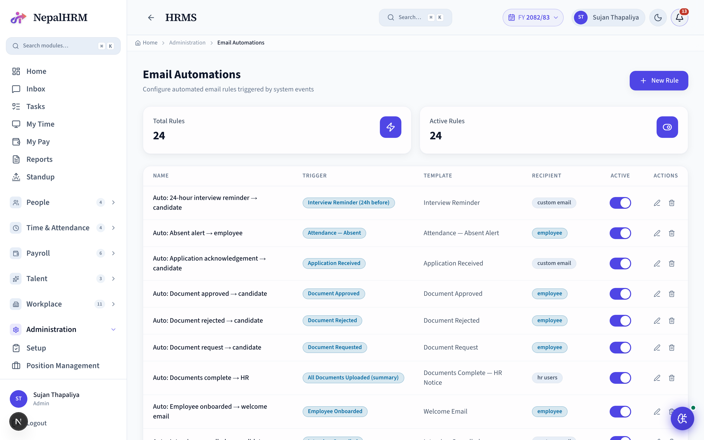 Email Automations screen
