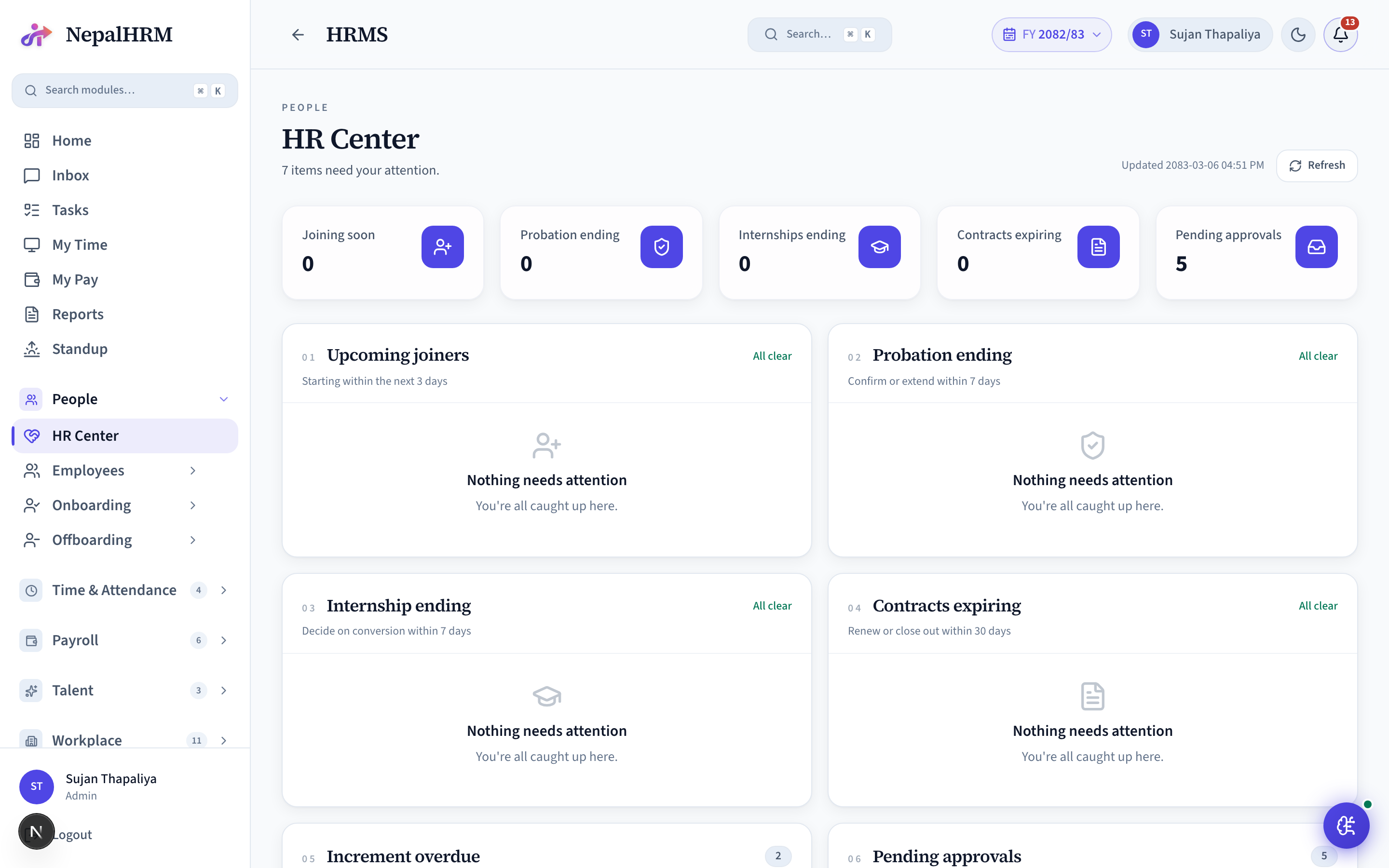 HR Center screen