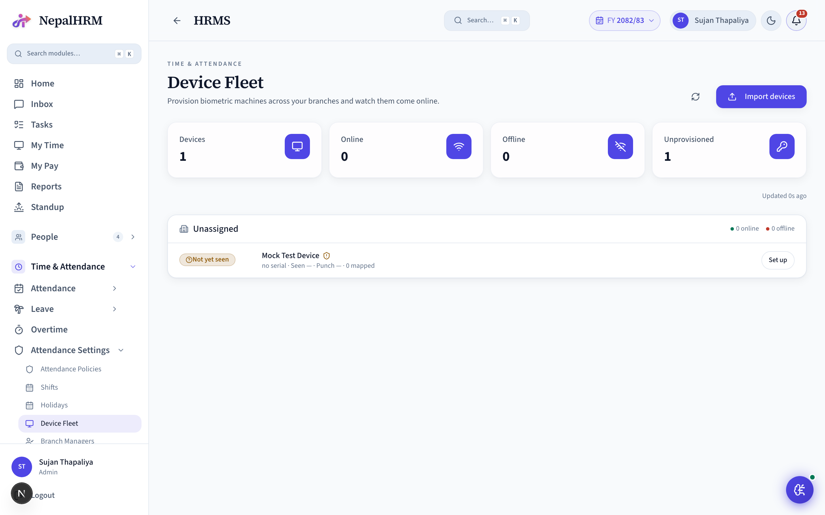 Device Fleet screen