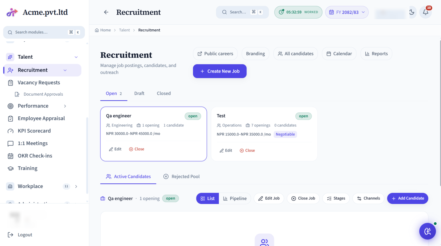 Recruitment screen
